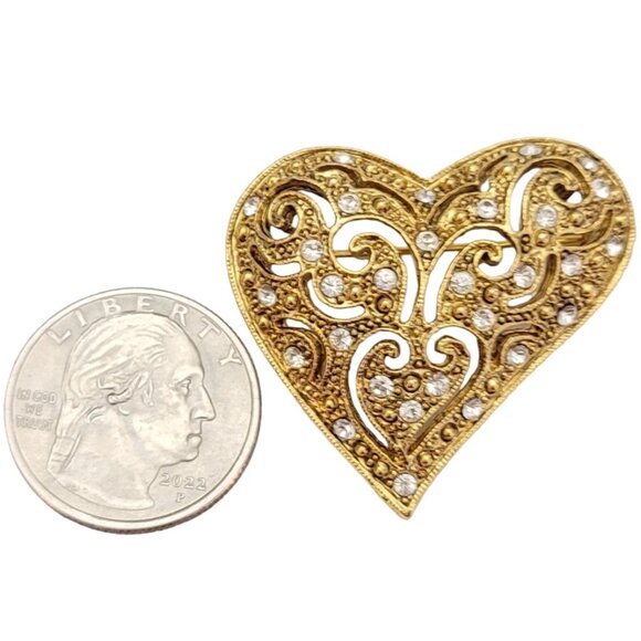 1928 Brand Clear Rhinestone Heart Pin Brooch K119 - Picture 6 of 9